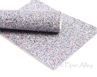 FIRECRACKER Chunky Glitter Fabric Sheet | Red White & Blue | 8x11 inch | White Canvas Back Faux Leather | DIY Craft Supplies Bow Making