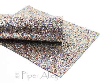 LIBERTY GOLD Chunky Glitter Fabric Sheet | Red Gold & Blue | 8x11 inch | DIY Craft Supplies Faux Leather | Black Back