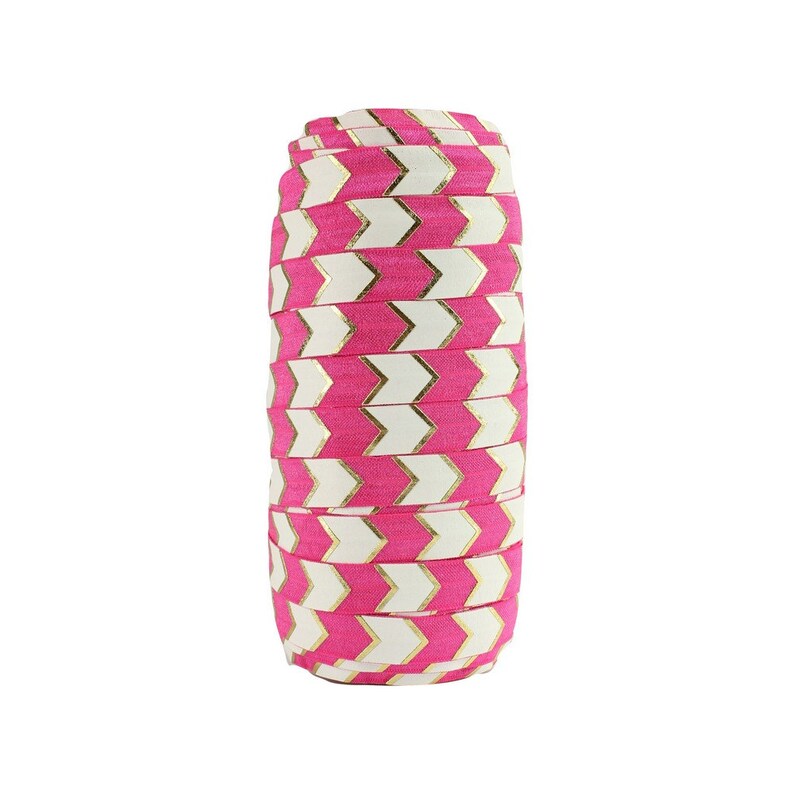 DIY Headband Supplies Gold Foil Chevron 5 yards Metallic Gold /& White Shocking Pink FOE Wide Arrow Elastic- 58 Fold Over Elastic