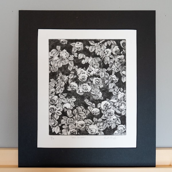 Smell the Roses (original intaglio etching drypoint print)