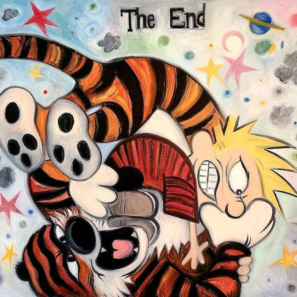 Calvin and Hobbes The End Original 16 × 20 Oil on Canvas Painting
