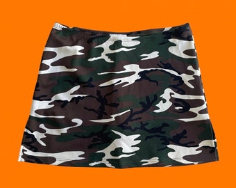 90's vintage camo camouflage high waisted bodycon mini skort LARGE step by step u.s.a.