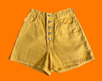 90's vintage yellow denim 100% cotton button fly high waisted shorts Size 5 XS bongo