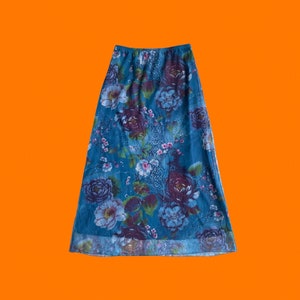 90's vintage blue mesh digital floral photo print maxi skirt MEDIUM zdjęcie 1