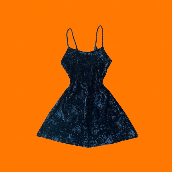 90's vintage black crushed velvet open back spaghetti strap skater girl mini dress LARGE rampage *runs small*