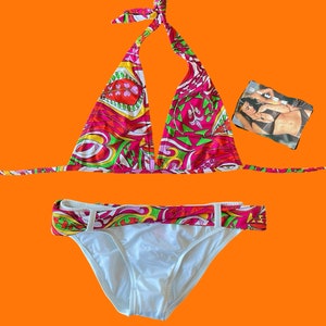 00&#39;s vintage groovy psychedelic paisley print y2k low rise bikini MEDIUM ujena *deadstock*