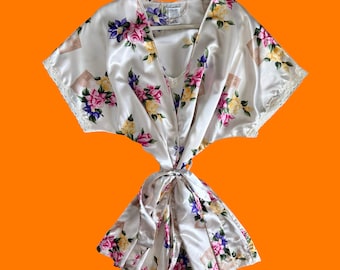 00's vintage floral satin coquette fairy y2k 2pc robe & slip lingerie set LARGE