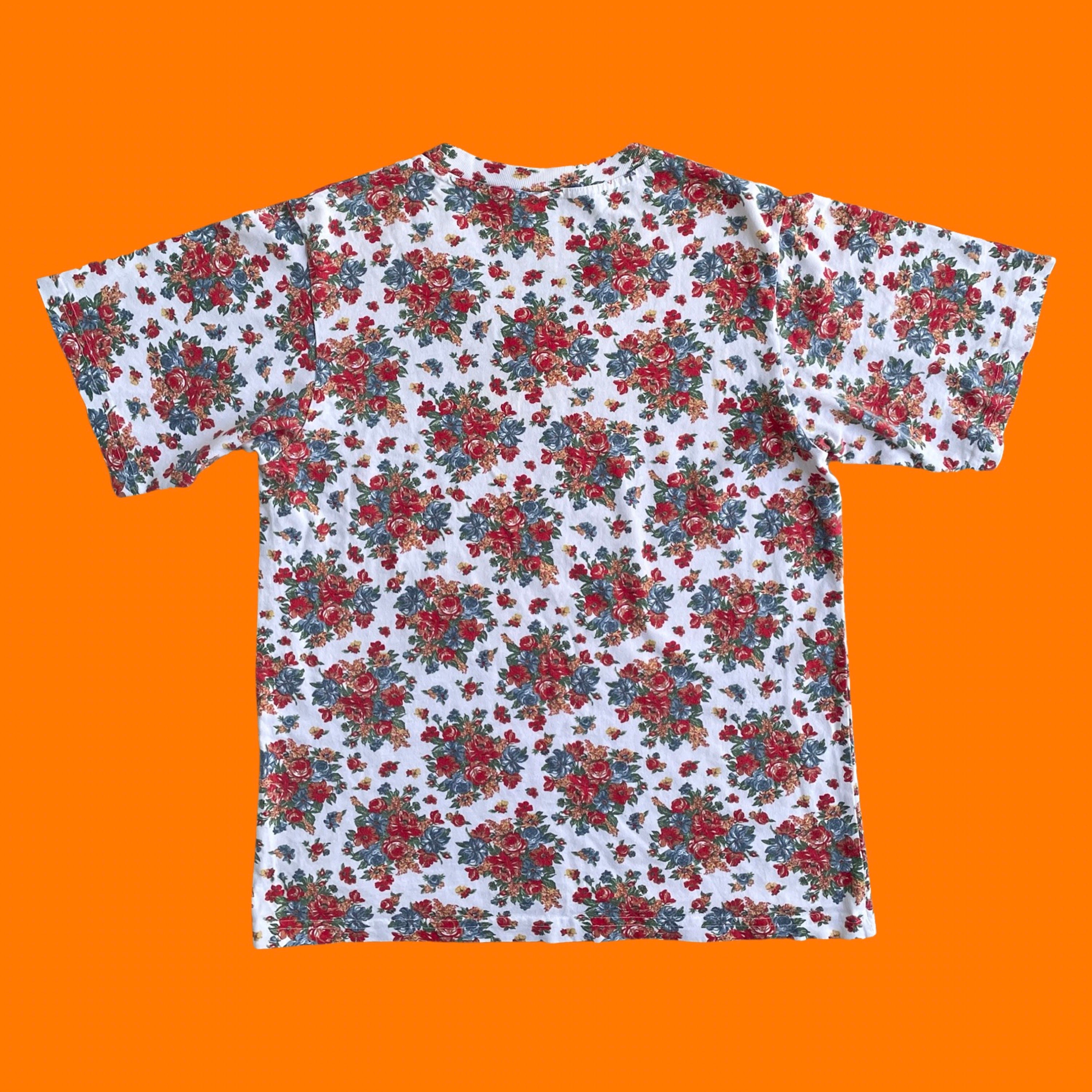90's Vintage Earthy Floral Print Cotton V Neck Oversized