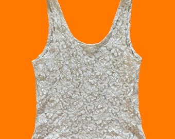 90er vintage ivory oberteil mit floraler spitze