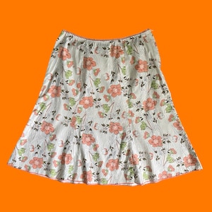 00&#39;s vintage beige peach and green floral print cotton blend y2k skirt SMALL jkla