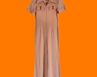 70-tals vintage persikafärgad playsuit med vida ben XS SMALL