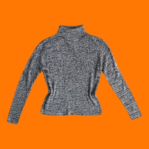 90's 00's vintage gray and black space dye heathered y2k long sleeve turtleneck blouse MEDIUM sag harbor petite
