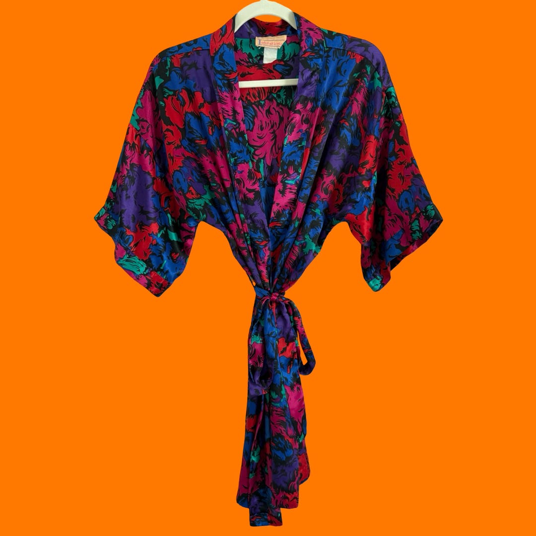 80's 90's Vintage Satin 100% Polyester Floral Print Robe MEDIUM - Etsy