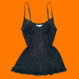 00's vintage forest green sheer floral lace y2k mini slip dress SMALL victoria's secret