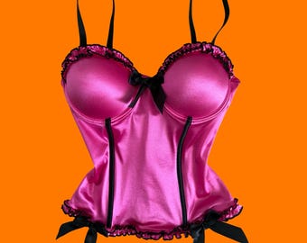 00's vintage pink satin mcbling y2k bustier corset 32B morbid threads