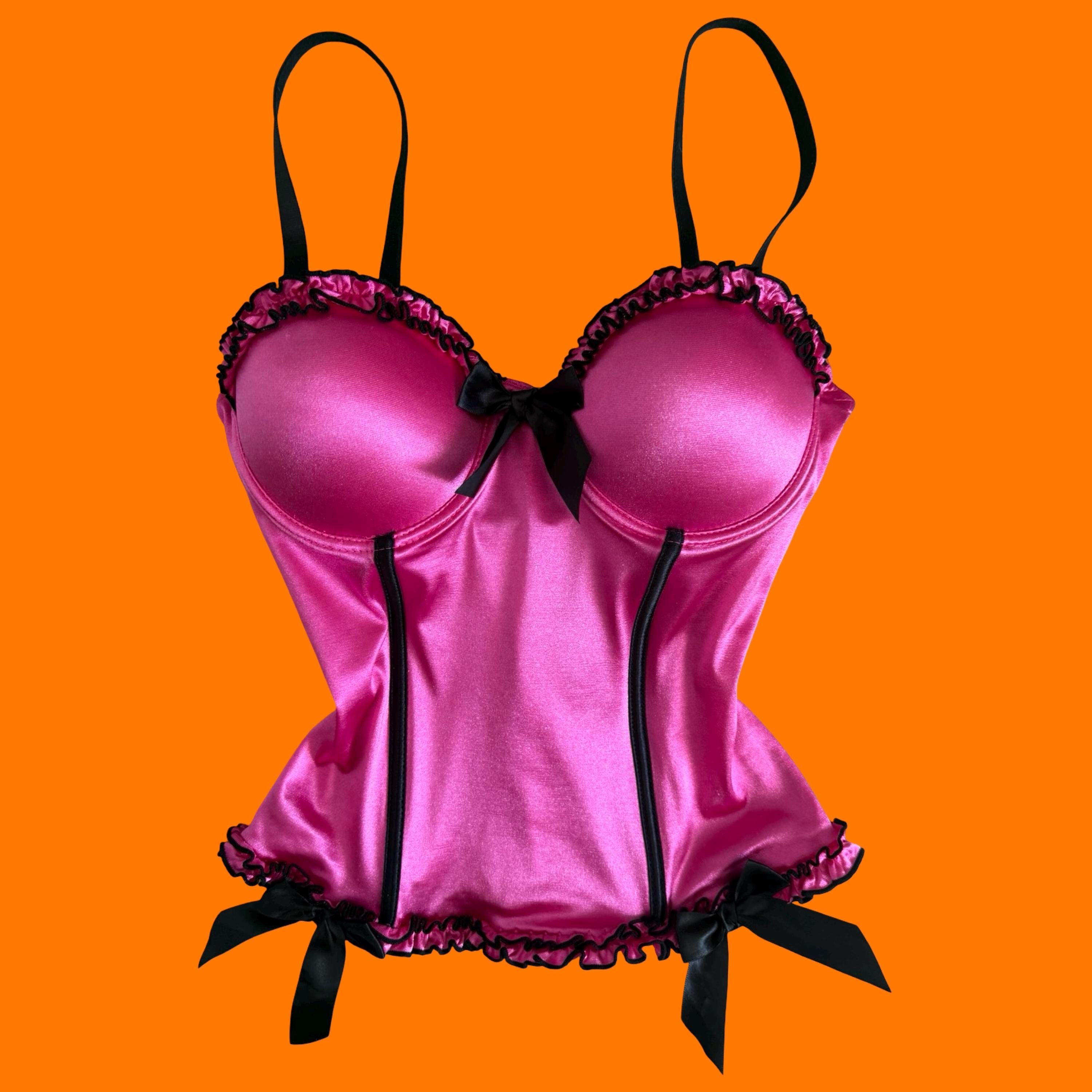 00's Vintage Pink Satin Mcbling Y2k Bustier Corset 32B Morbid