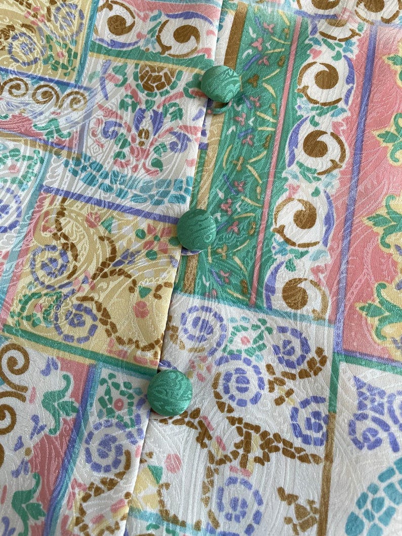 Blusa vintage anni '80-'90 in seta 100% con motivo paisley floreale, taglia 8, adrianna papell immagine 6
