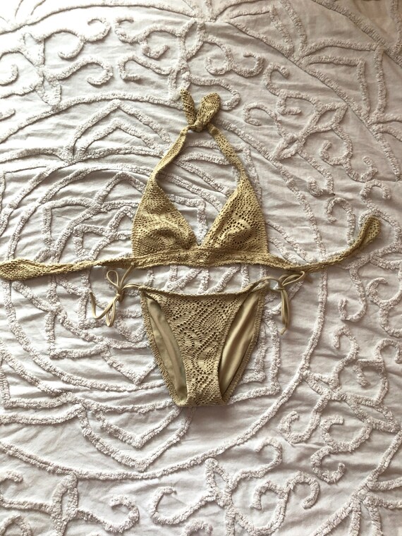 90's vintage crochet knit two piece bikini SMALL R