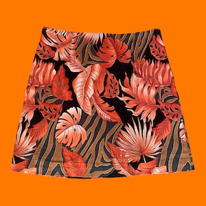 90&#39;s vintage tropical floral print bodycon high waisted mini skirt Size 4 cache