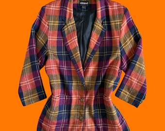 90's vintage orange plaid oversized boyfriend blazer MEDIUM