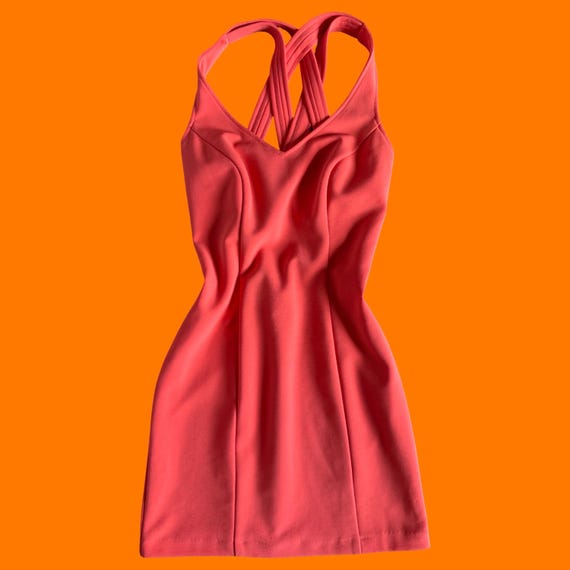 90's Vintage Coral Textured Ribbed Criss Cross Bodycon Mini Dress XS Hugo  Buscati - Etsy New Zealand