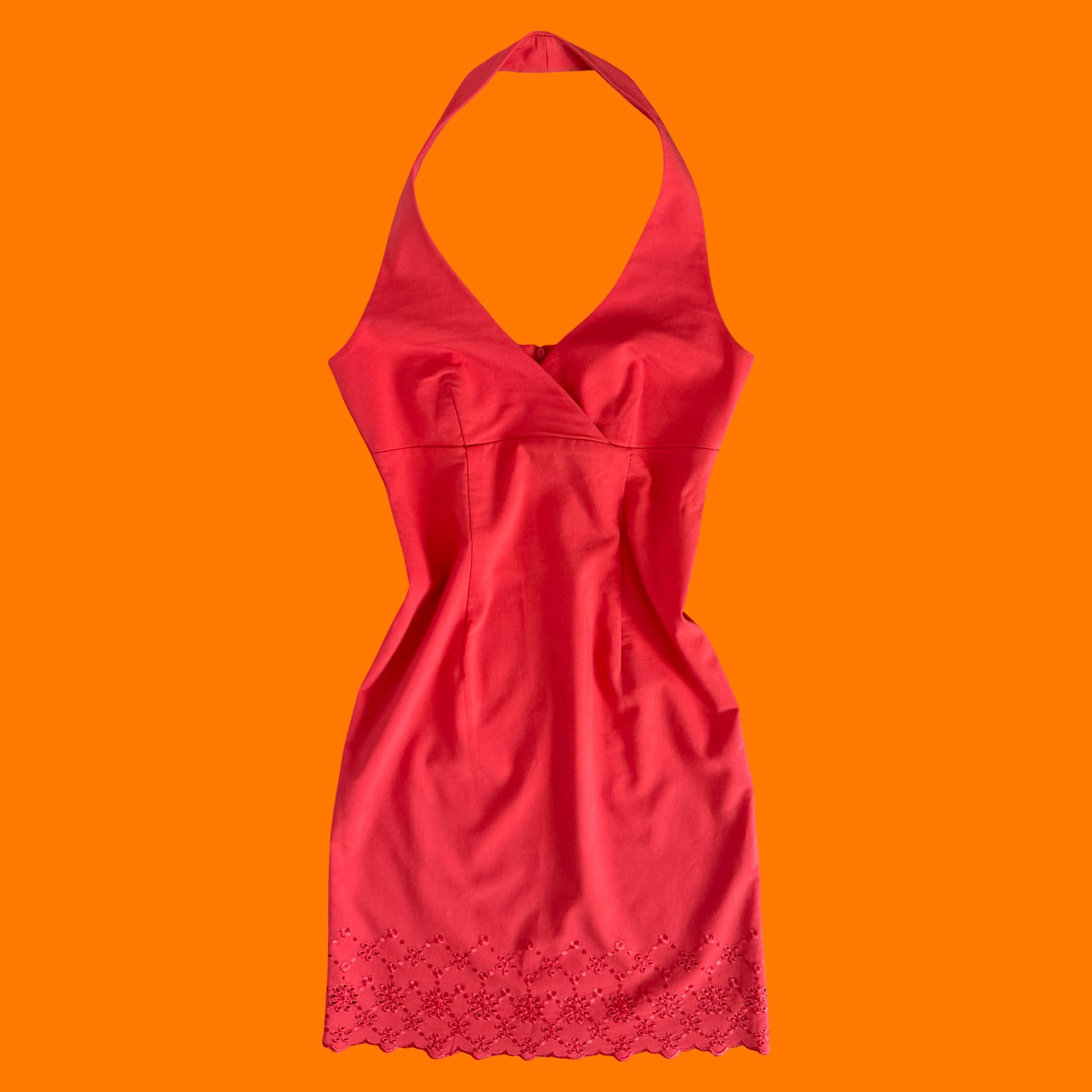 90's 00's Coral Eyelet Bodycon Y2k Halter Dress Size 7 City Triangles -  Etsy UK