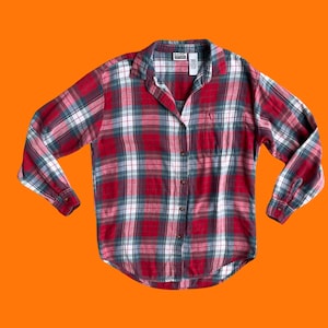 90's vintage flannel plaid 100% cotton collared long sleeve button up blouse SMALL basic editions