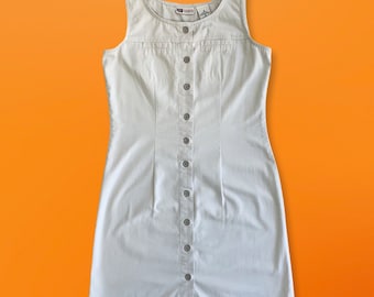 90&#39;s 00&#39;s vintage khaki beige sleeveless button up jumper y2k mini dress SMALL faded glory