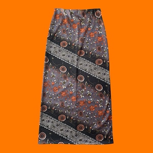 90&#39;s vintage earthy floral print abstract high waisted maxi skirt MEDIUM Bella mode