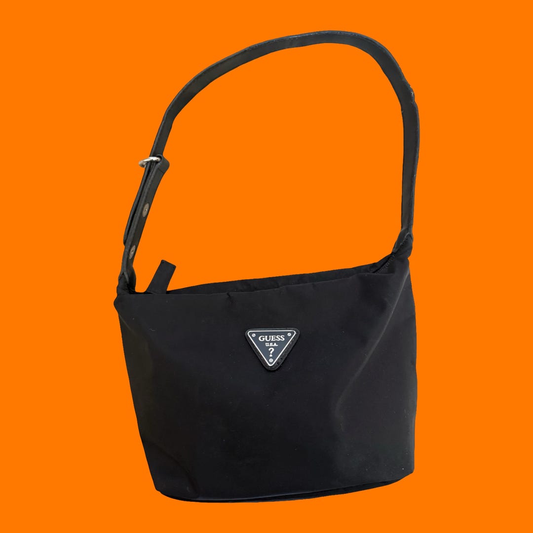 90's 00's Vintage Black Nylon Adjustable Strap Iconic Guess Y2k