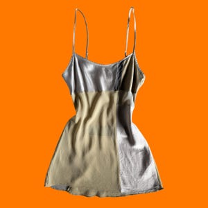 00&#39;s vintage earthy color block  100% silk semi sheer y2k mini slip dress XS Victoria&#39;s Secret