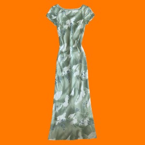 90&#39;s 00&#39;s vintage sage green ethereal floral chiffon short sleeve y2k maxi dress Size 7 Jonathan Martin