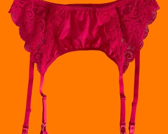 Vintage rode kanten visnet y2k-lingerie jarretelgordel uit de jaren 00 MEDIUM victoria's secret