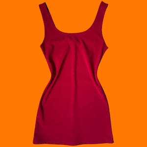90&#39;s vintage red slinky sleeveless bodycon mini dress SMALL cement