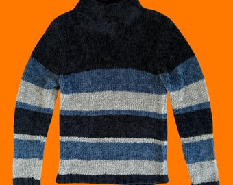 90's vintage chenille striped grunge minimalist mock neck sweater SMALL