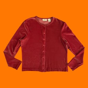 90's Vintage Orange Velvet Velour Long Sleeve Cardigan Sweater Top