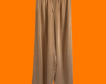 90's vintage gold iridescent wide leg pants high waisted lounge trousers MEDIUM