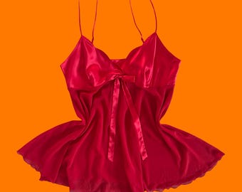 00's vintage red satin lingerie y2k babydoll slip dress XL Victoria's Secret