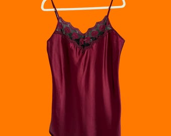 90's vintage vampy satin rosette lingerie slip dress MEDIUM