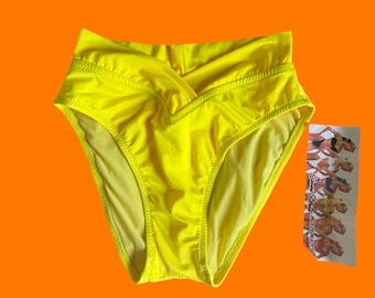 Braguita de bikini amarilla de corte alto estilo años 90, talla M *nueva, sin usar*
