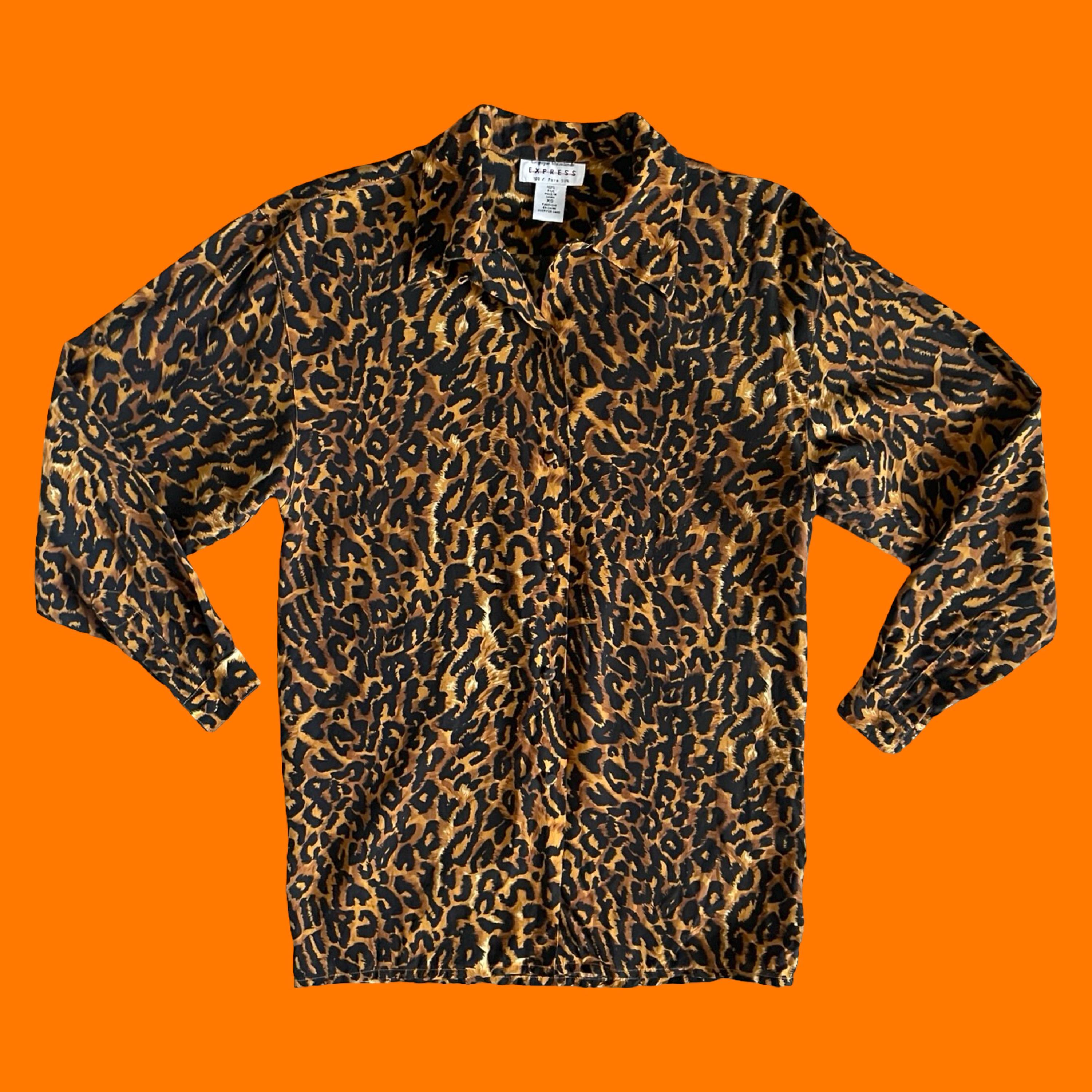 90s Vintage シルク100% L/S シャツ レオパード モノトーン 90s Vintage シルク100% L/S シャツ レオパード モノトーン