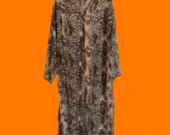 00's vintage leopard print chiffon sequins mob wife mcbling y2k tunic duster 2X