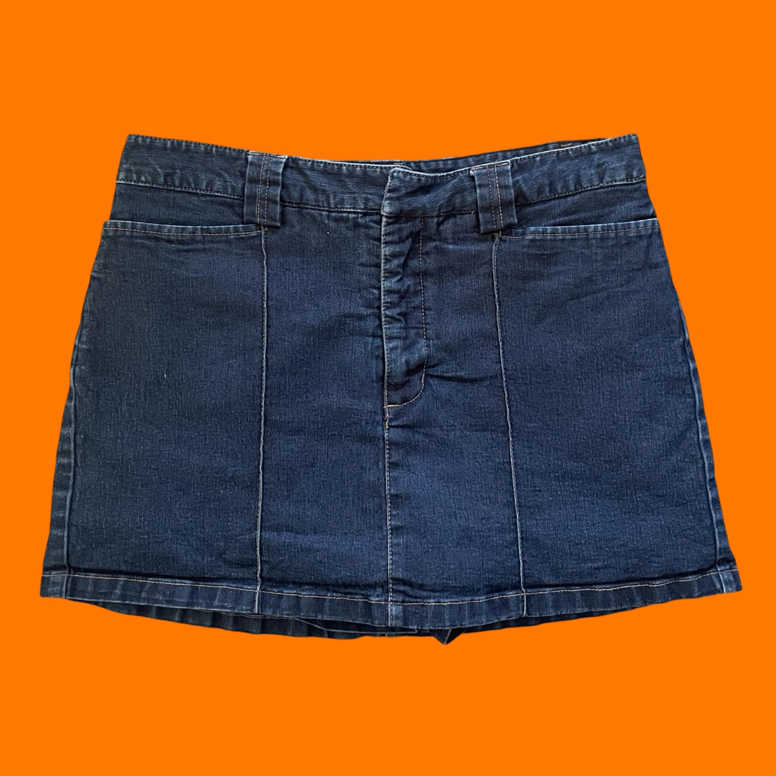 【Anyone more】Toy Vintage Washing Denim Skirt Vintage 80s Weathered Blues Acid Washed Fringe High Waisted