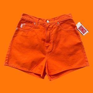 90&#39;s vintage orange denim 100% cotton high waisted shorts Size 11 bongo *deadstock*