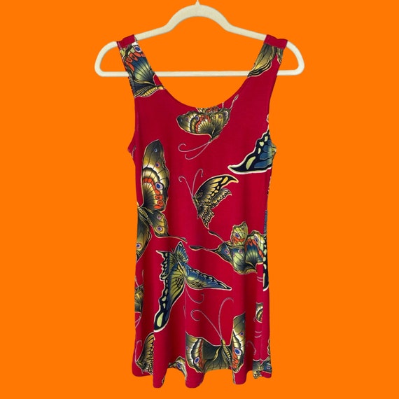 90's vintage red slinky butterfly print sleeveles… - image 2