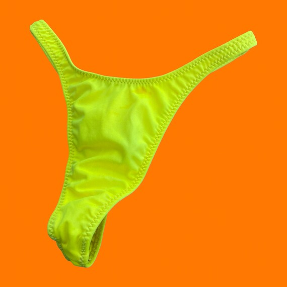 90's vintage neon yellow hi cut high leg thong bi… - image 3