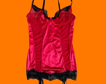 Lencería estilo babydoll, bustier, babydoll, de satén rojo vintage de los años 2000, talla MEDIANA.