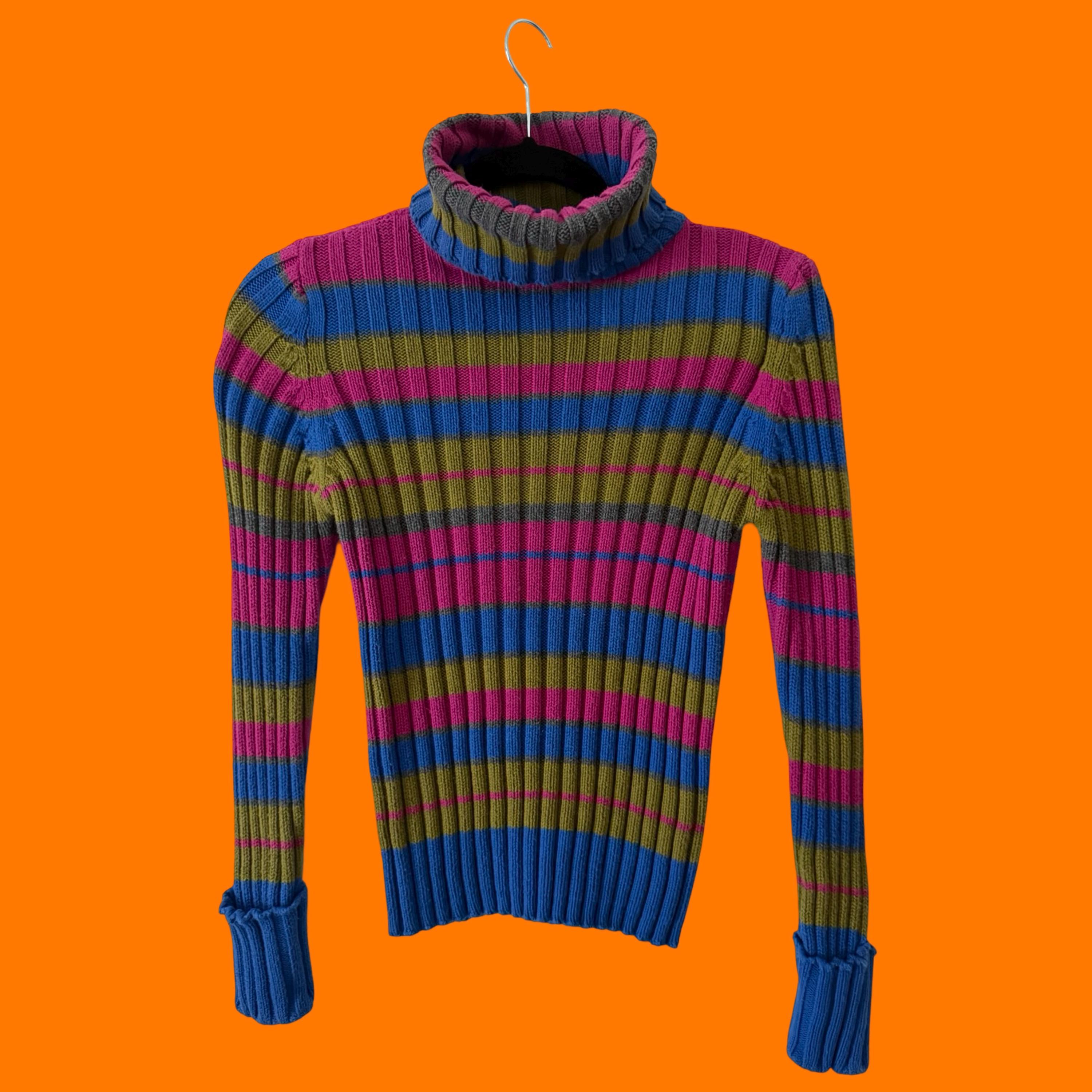 Vintage Gap Sweater Turtleneck Wool Blend? Pink Blue Striped