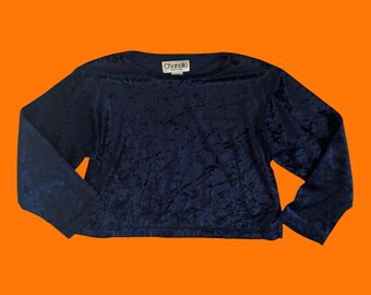 90's vintage navy crushed velvet crop top MEDIUM