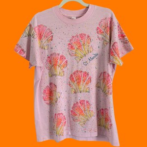 80er 90er vintage Muschel glitzernde Farbe st. Maarten Karibik T-Shirt OSFM